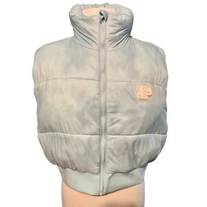 PINK Victoria's Secret Light Blue Puffer Vest Cropped‎ Full Zip Women's Size L